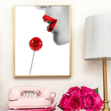 Load image into Gallery viewer, Woman Face Red Lips Wall Art Canvas Posters Prints Fashion Feminine Model Woman Girl Painting Vogue Picture Modern Home Decor