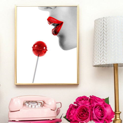 Woman Face Red Lips Wall Art Canvas Posters Prints Fashion Feminine Model Woman Girl Painting Vogue Picture Modern Home Decor