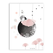 Load image into Gallery viewer, Kids Girl Poster Cute Wall Art Print , Girl With Flowers Cartoon Canvas Painting Lovely Picture For Baby Girls Room Wall Decor